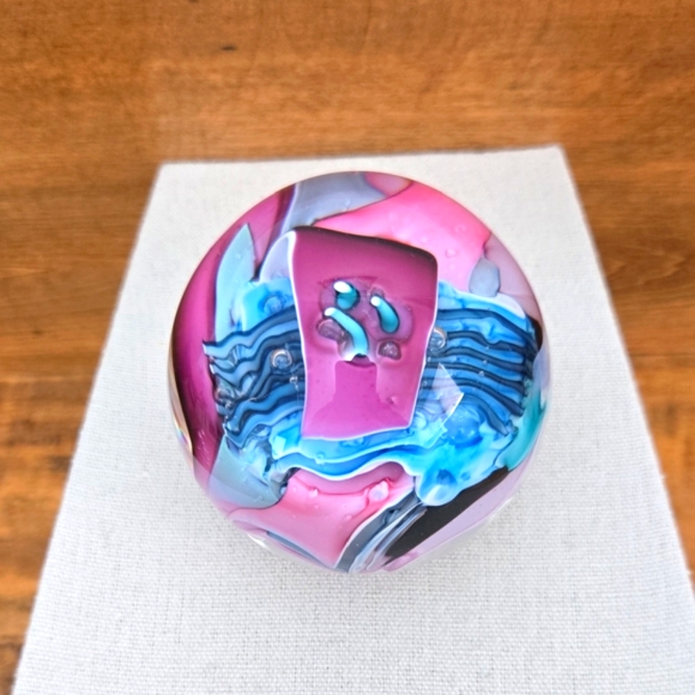Schmidt & Rhea Art Glass Paperweight Suspended Bubbles Modernist